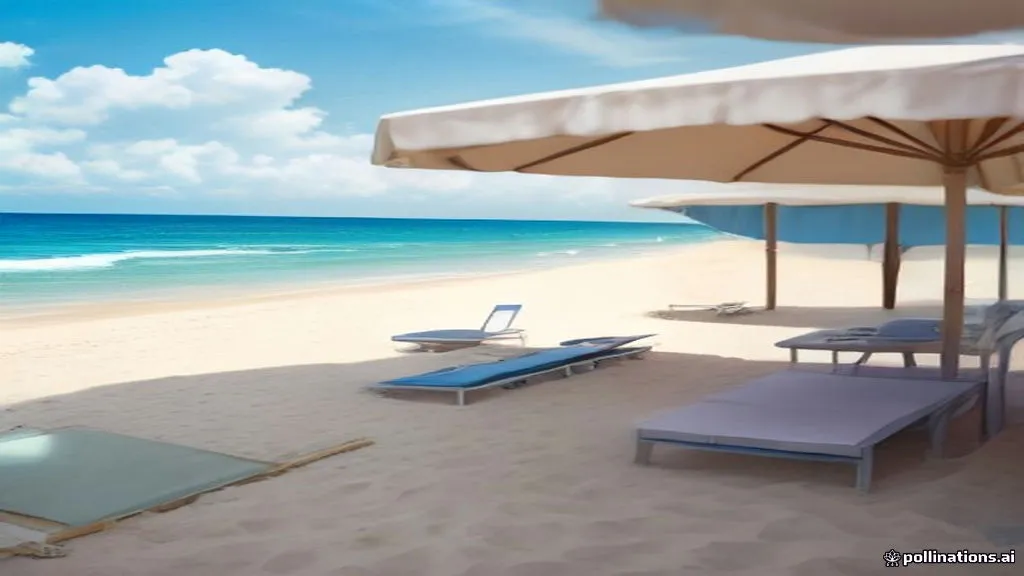 Wide sandy beach with umbrellas and sunbeds at Sunny Beach on the Bulgarian Black Sea coast