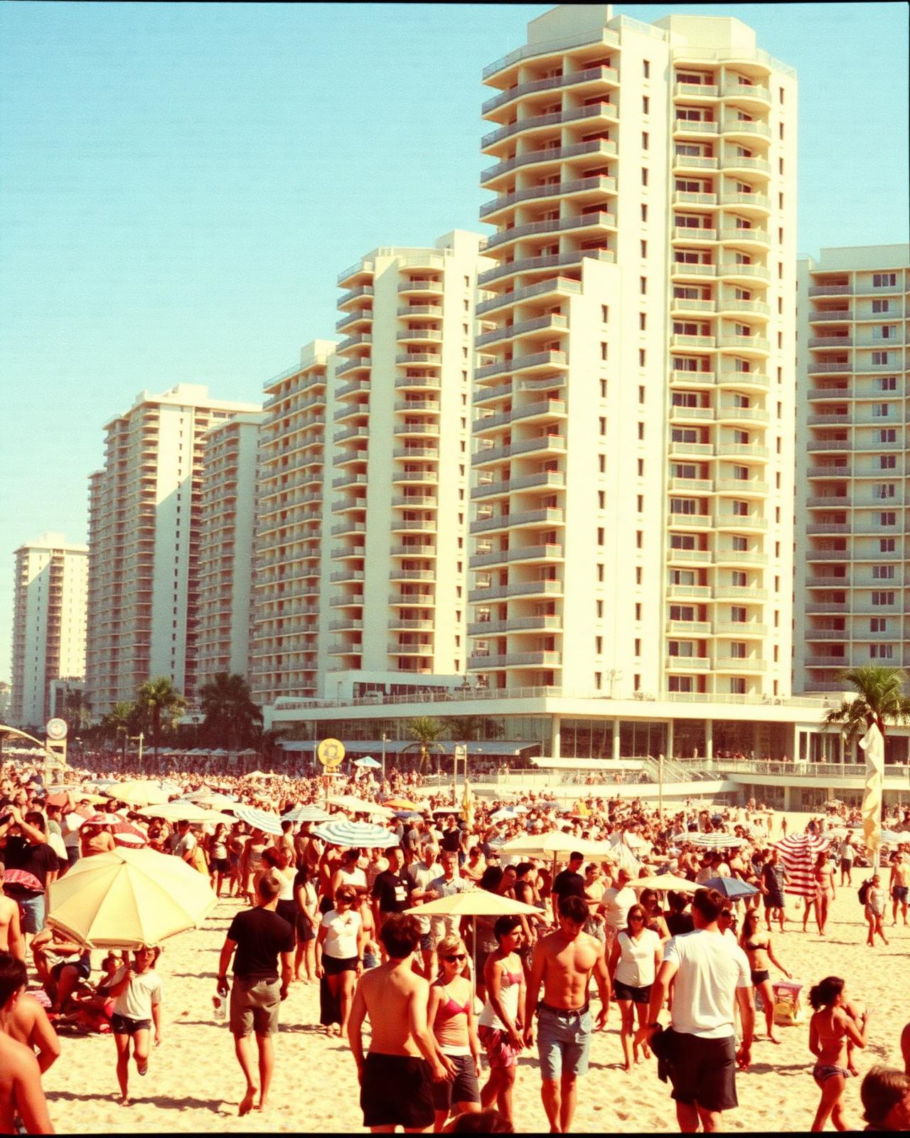 Wide sandy resort beach with umbrellas at Sunny Beach